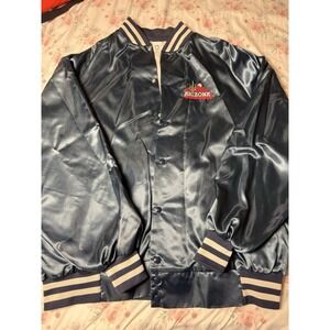 Vintage Arizona Satin Varsity Jacket Windjammer USA 3XL Blue Striped Trim